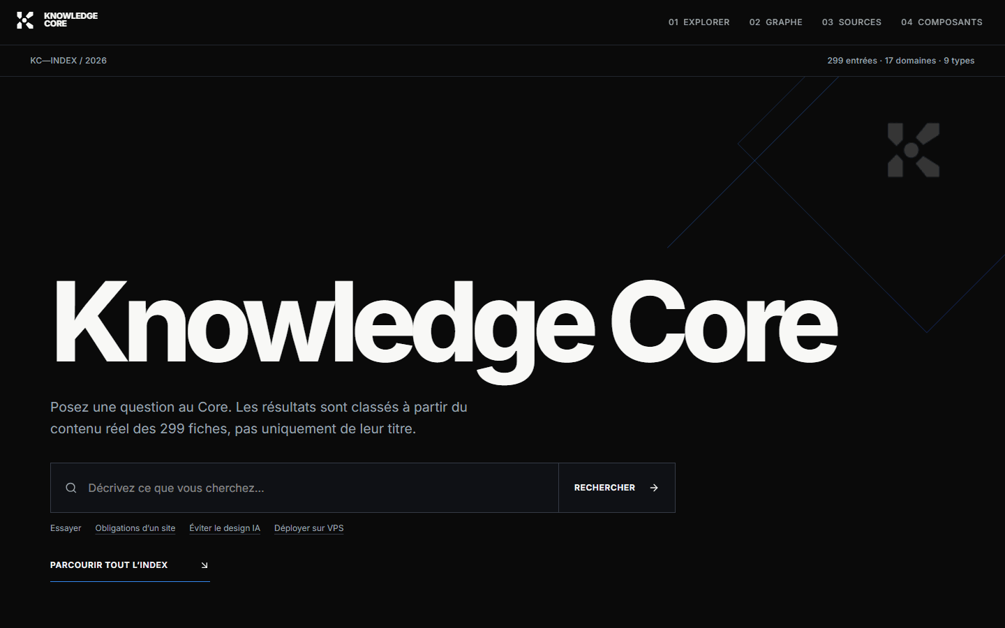 Interface réelle de Knowledge Core